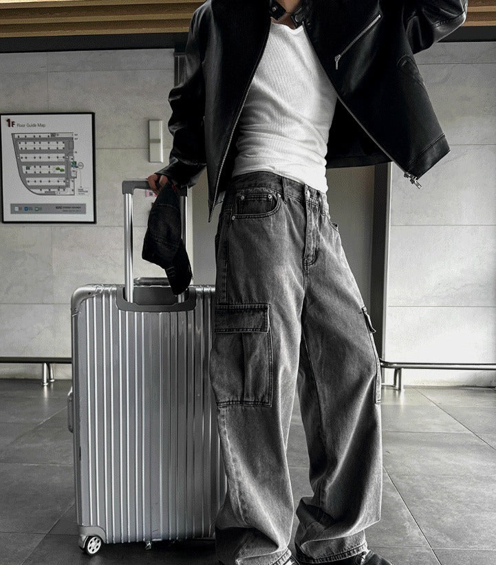 New Jeans Wide Cargo Pocket Denim Pants