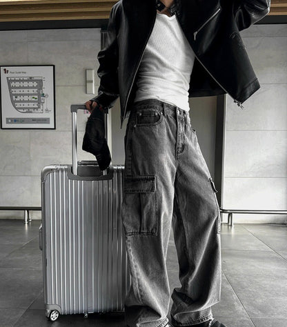 New Jeans Wide Cargo Pocket Denim Pants