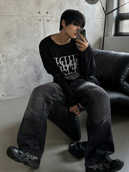 dope lettering knit long-sleeved