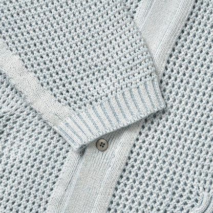 Linen Waffle Two-Tone Knit Cardigan