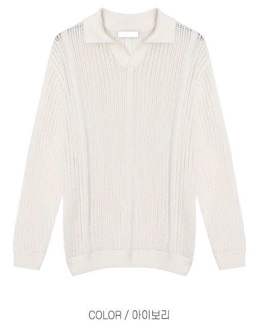 Open Collar Mesh Knit