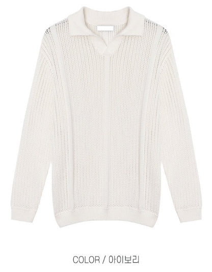 Open Collar Mesh Knit