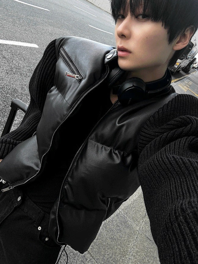 Deep Black Knit Leather Padding