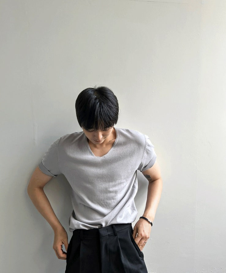 Ice Tencel V-Neck Short Sleeve Knit
