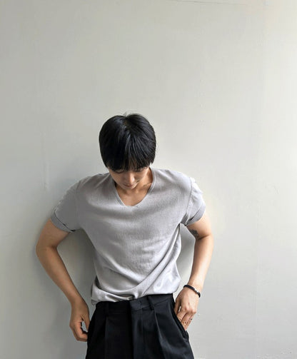 Ice Tencel V-Neck Short Sleeve Knit