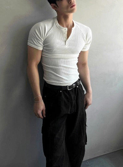 Muscle Fit Henry Neck Short-Sleeved Knitwear