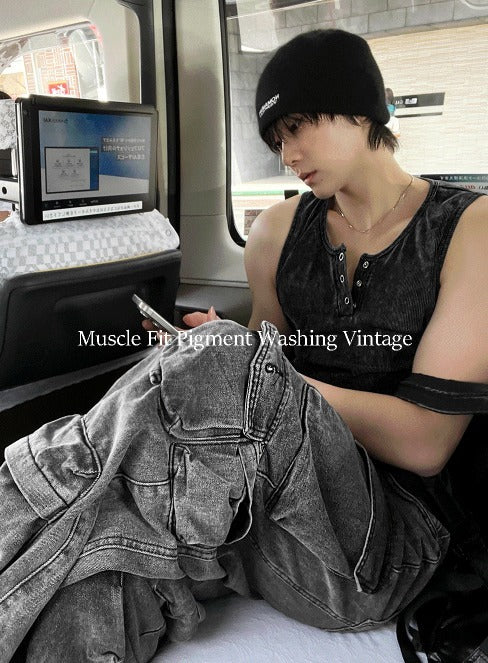 Pigment Vintage Muscle Fit Henley Neck