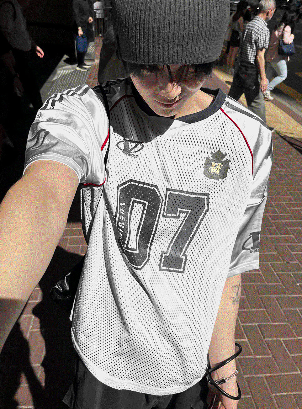 Matte Black & Silver White Track Short-Sleeve Tee