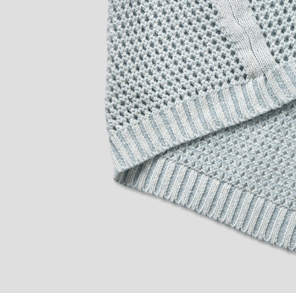 Linen Waffle Two-Tone Knit Cardigan
