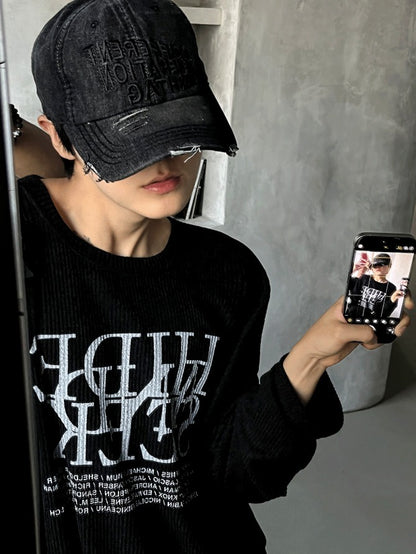 dope lettering knit long-sleeved