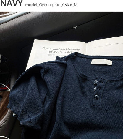 Ocean Henley Short Sleeve Knit