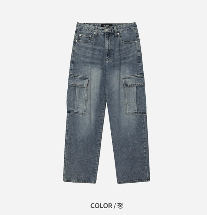 New Jeans Wide Cargo Pocket Denim Pants