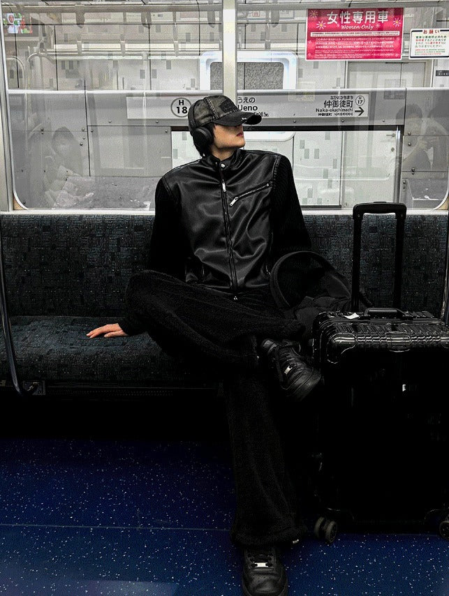Deep black knit suede jacket [Deep black]