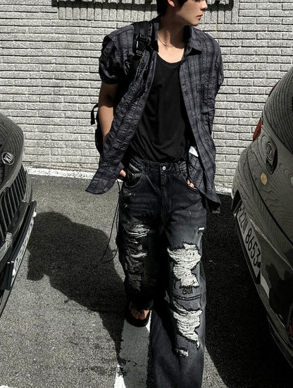 Denim Destroyed Pants