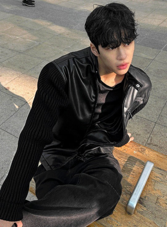 Deep black knit suede jacket [Deep black]