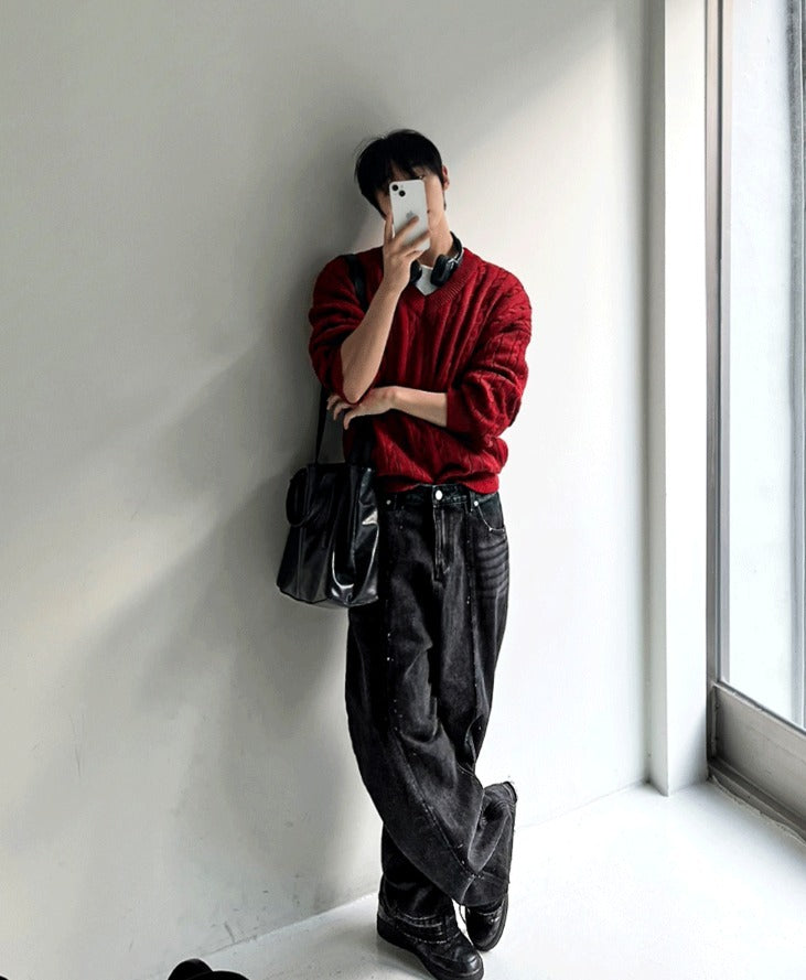 cut-off wide denim pants