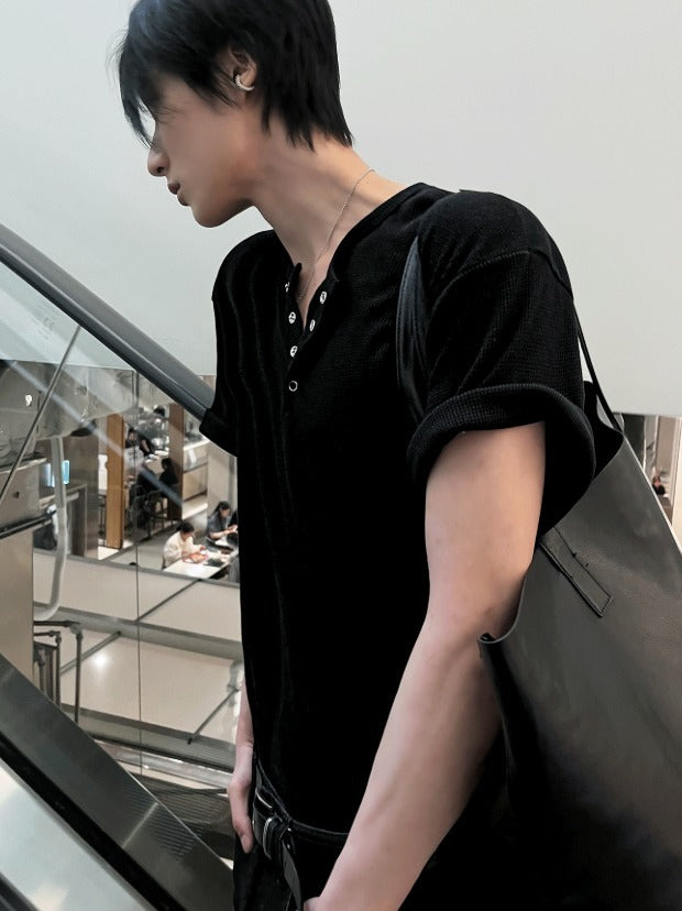 Rashkan Waffle Henley Neck Short Sleeve
