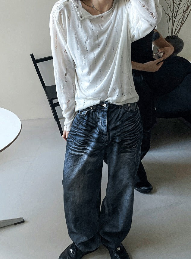 mud-Washing denim pants