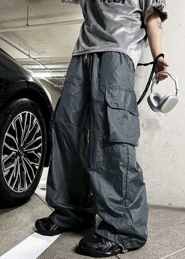 Glossy Wide Gorpcore Nylon Jogger Pants
