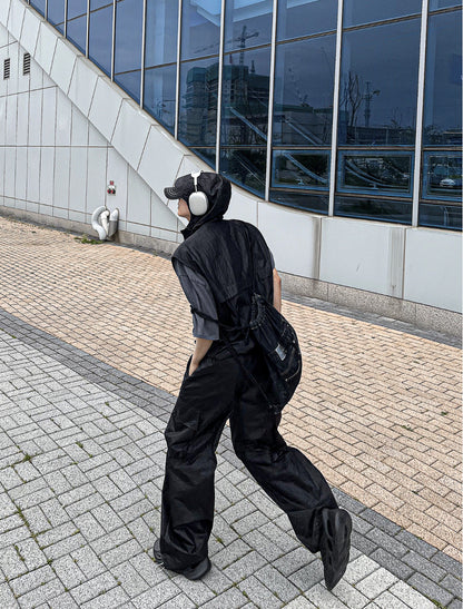 Glossy Wide Gorpcore Nylon Jogger Pants