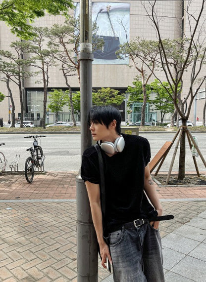 lay velour spring cut-off  short sleeve knit