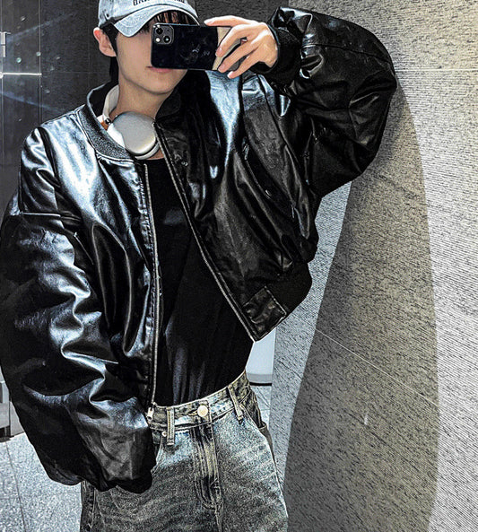 Dominic Vegan Leather Crop Aviation Jumper