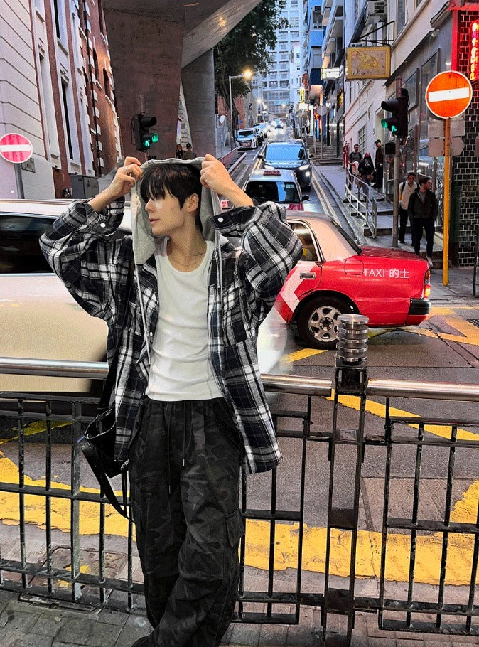 Western Checkered Hooded Shirt