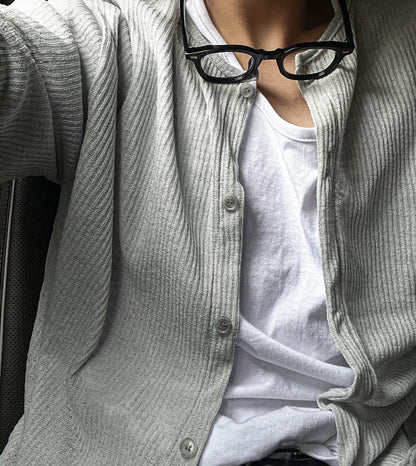 Linen Round Neck Knit Cardigan