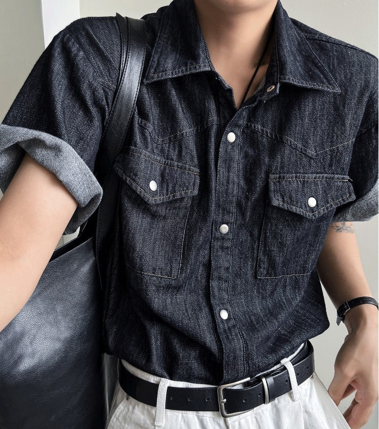 Western summer denim short-sleeved shirt