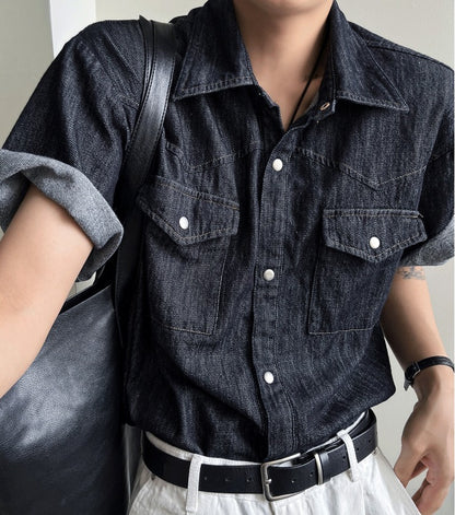 Western summer denim short-sleeved shirt
