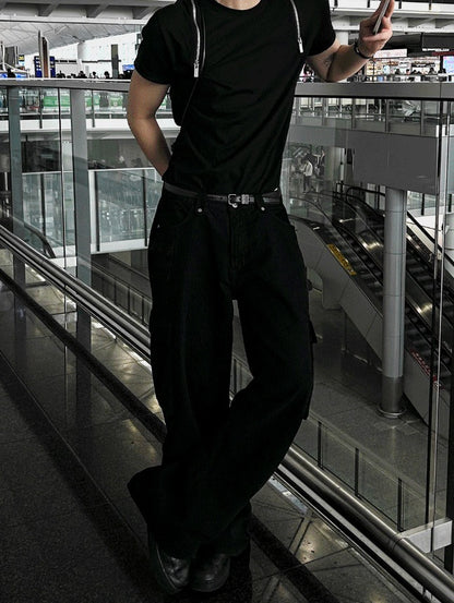 Shoulder Zipper Deep Black Banpal T-shirt