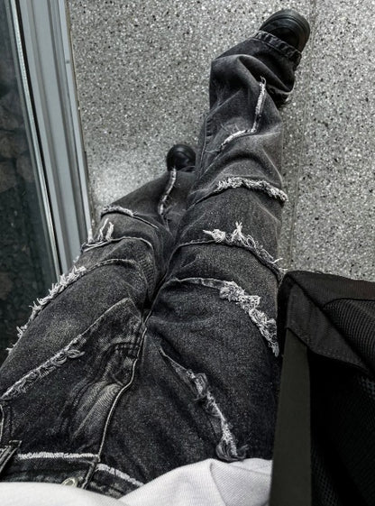 torando cut-off wide denim pants