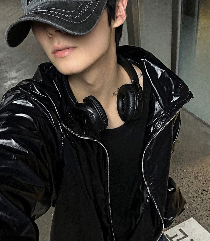 lochammu two-way glossy windbreaker jacket