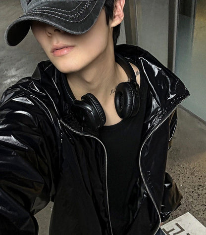 lochammu two-way glossy windbreaker jacket