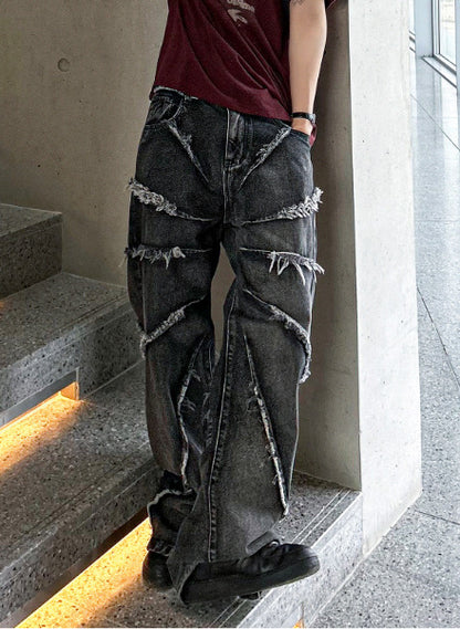 torando cut-off wide denim pants