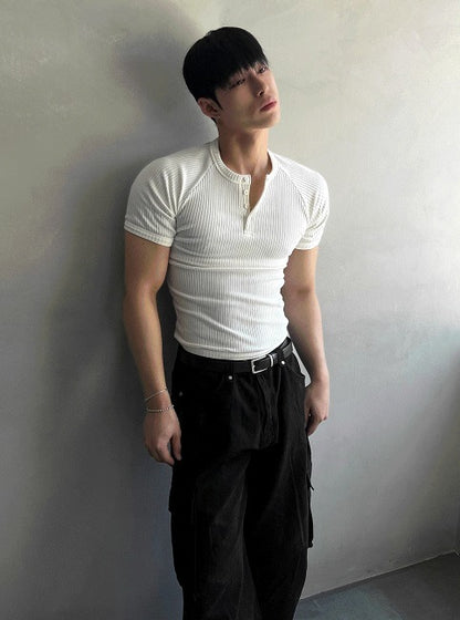 Muscle Fit Henry Neck Short-Sleeved Knitwear