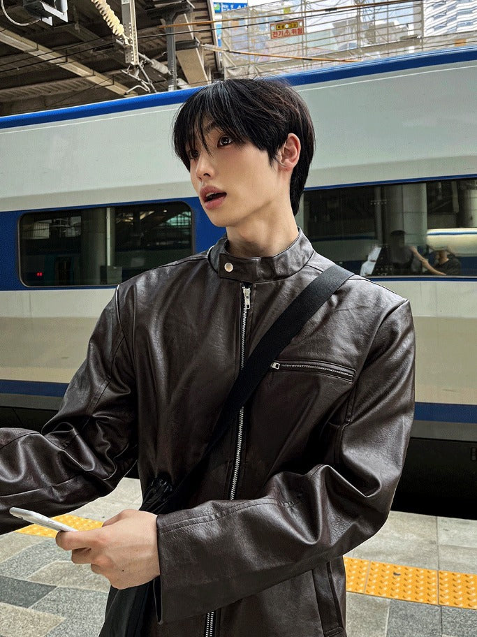 Concrete Crack Leather Jacket