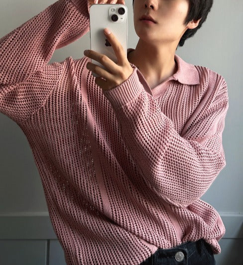 Open Collar Mesh Knit