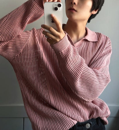 Open Collar Mesh Knit