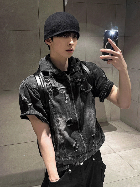 Cray Denim Short-sleeved Hooded Jacket