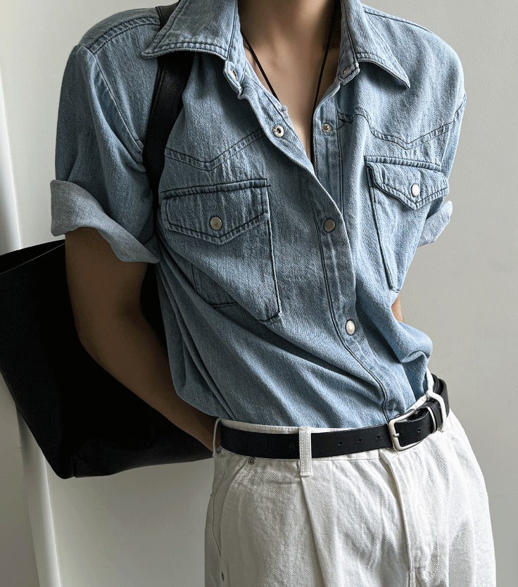Western summer denim short-sleeved shirt