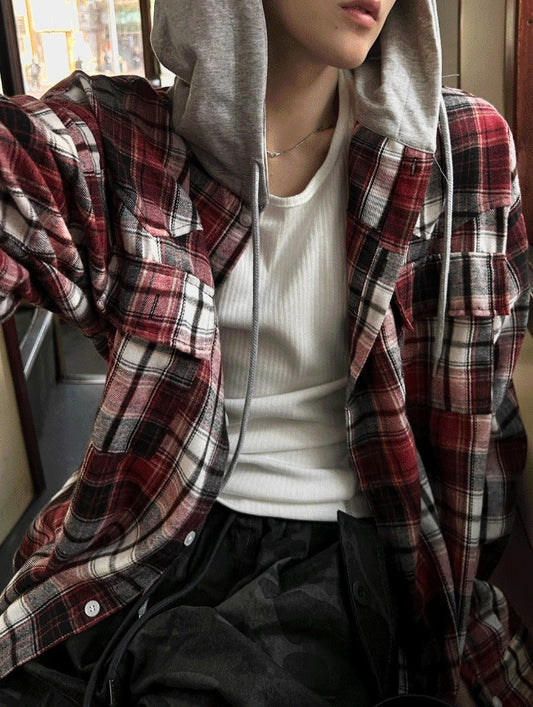 Western Checkered Hooded Shirt