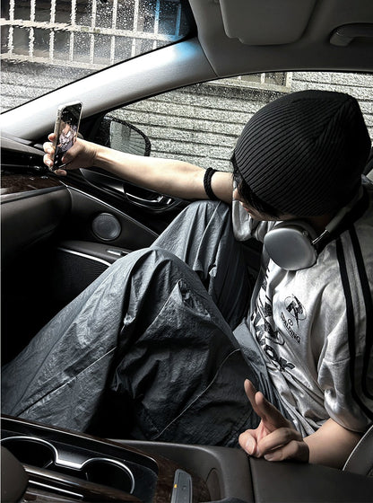 Glossy Wide Gorpcore Nylon Jogger Pants