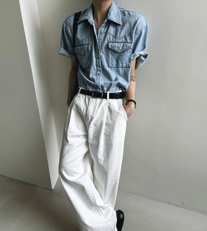 Western summer denim short-sleeved shirt