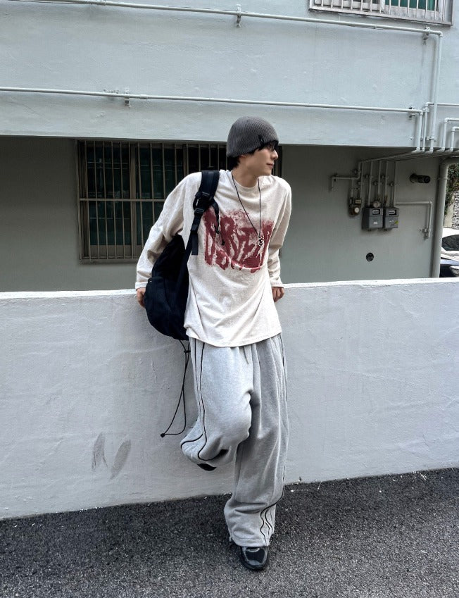 Piping Wide Sweat Sweat Pants