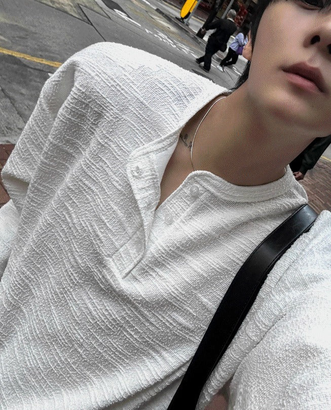 Tweed Henry Neck Long-Sleeved T-Shirt