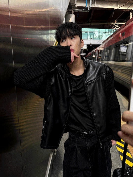 Deep black knit suede jacket [Deep black]