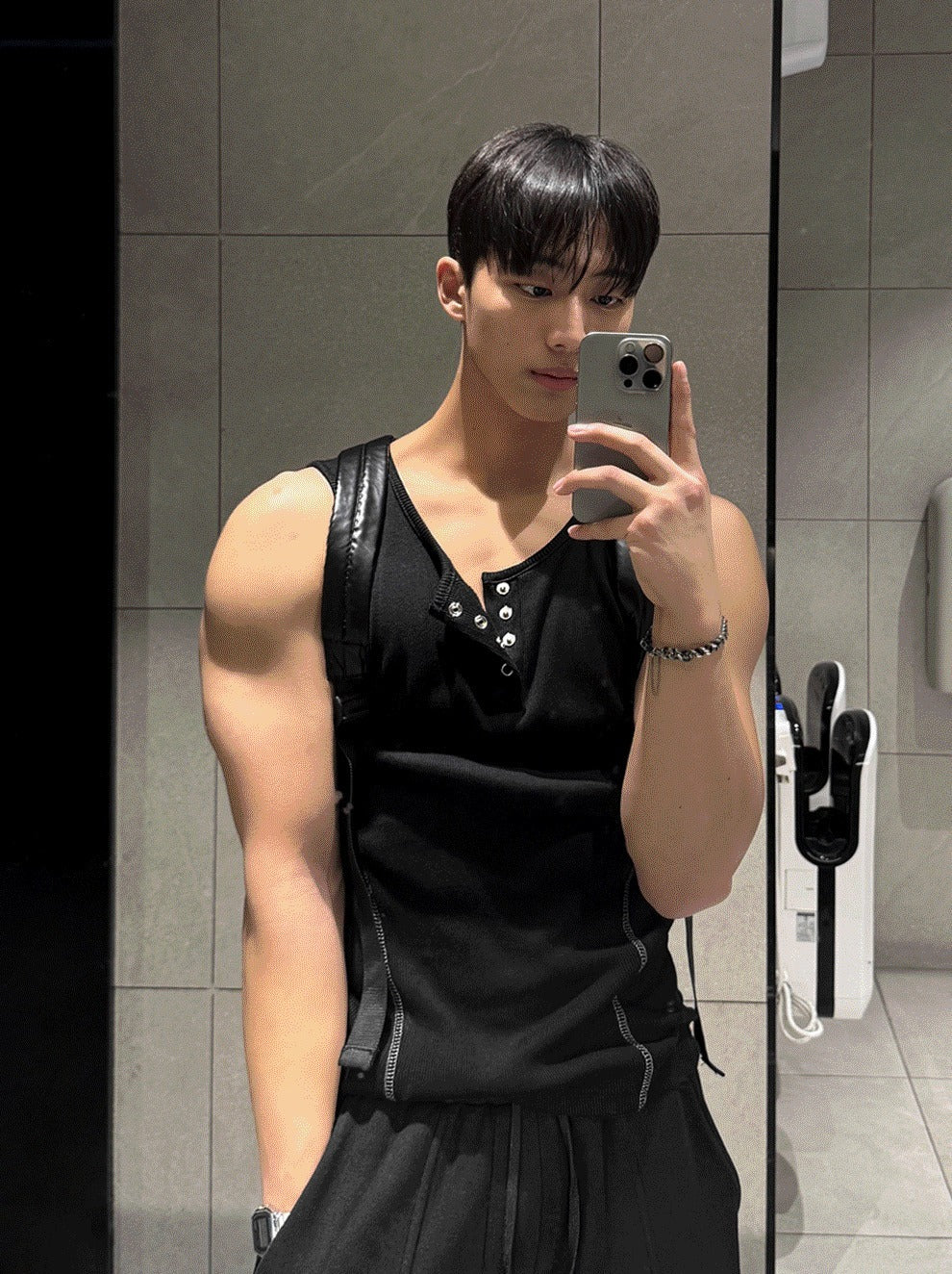 Henley Neck Side Track Muscle Fit Sleeveless
