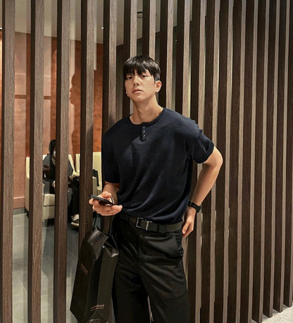 Ocean Henley Short Sleeve Knit