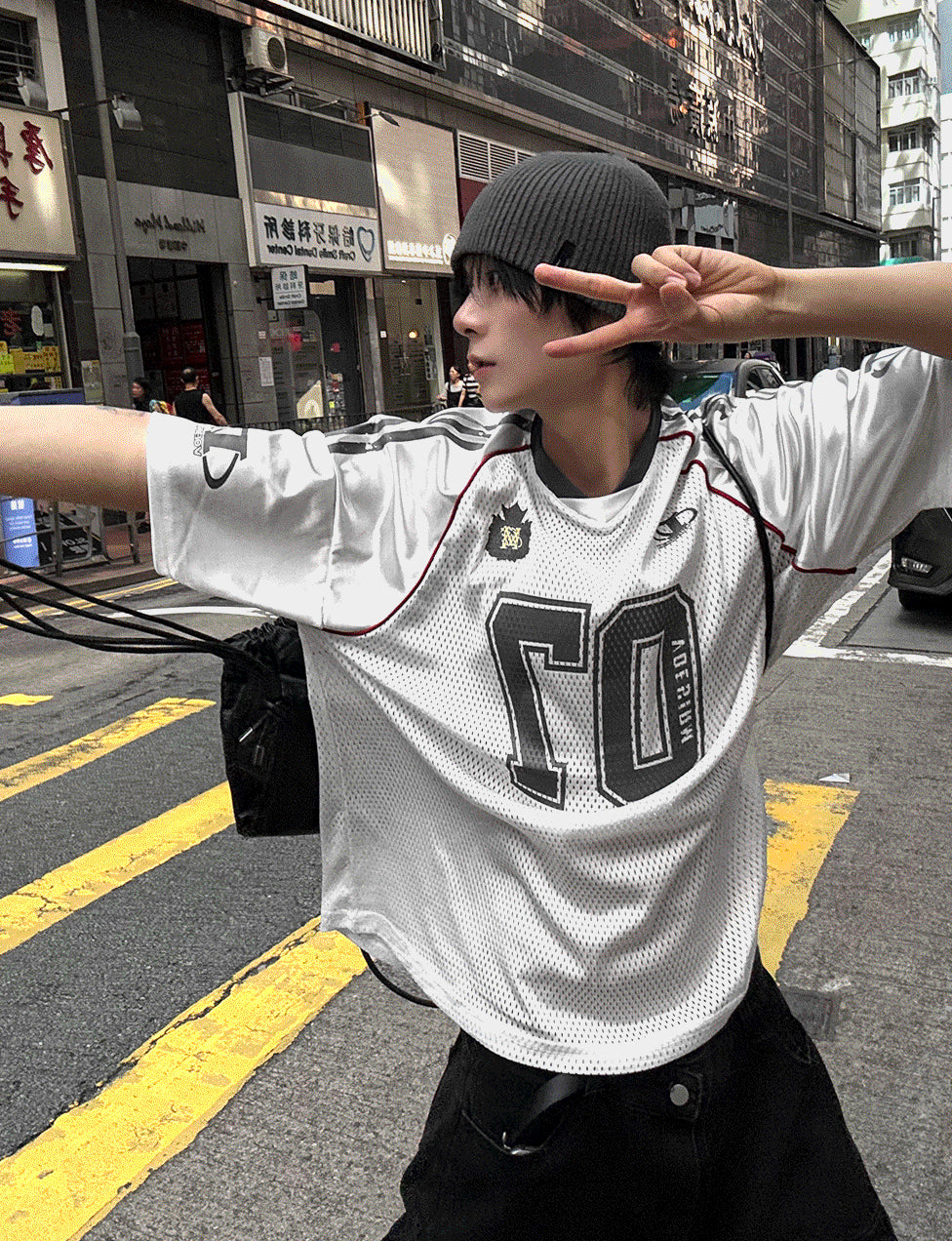Matte Black & Silver White Track Short-Sleeve Tee
